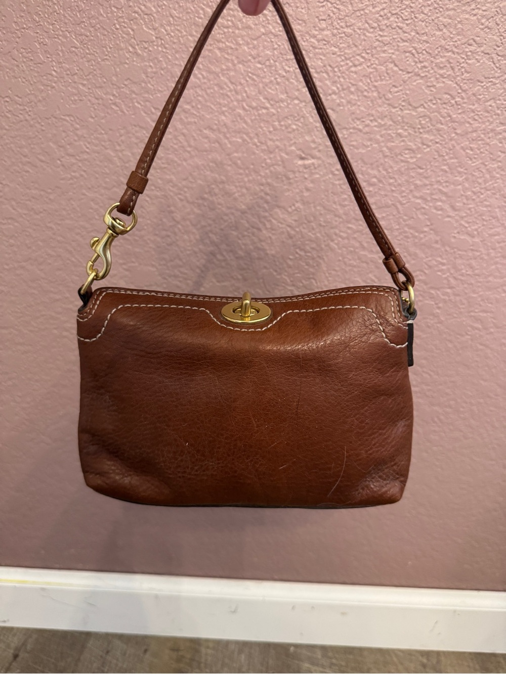 Coach Brown Smooth Leather Mini Bag with Turnlock